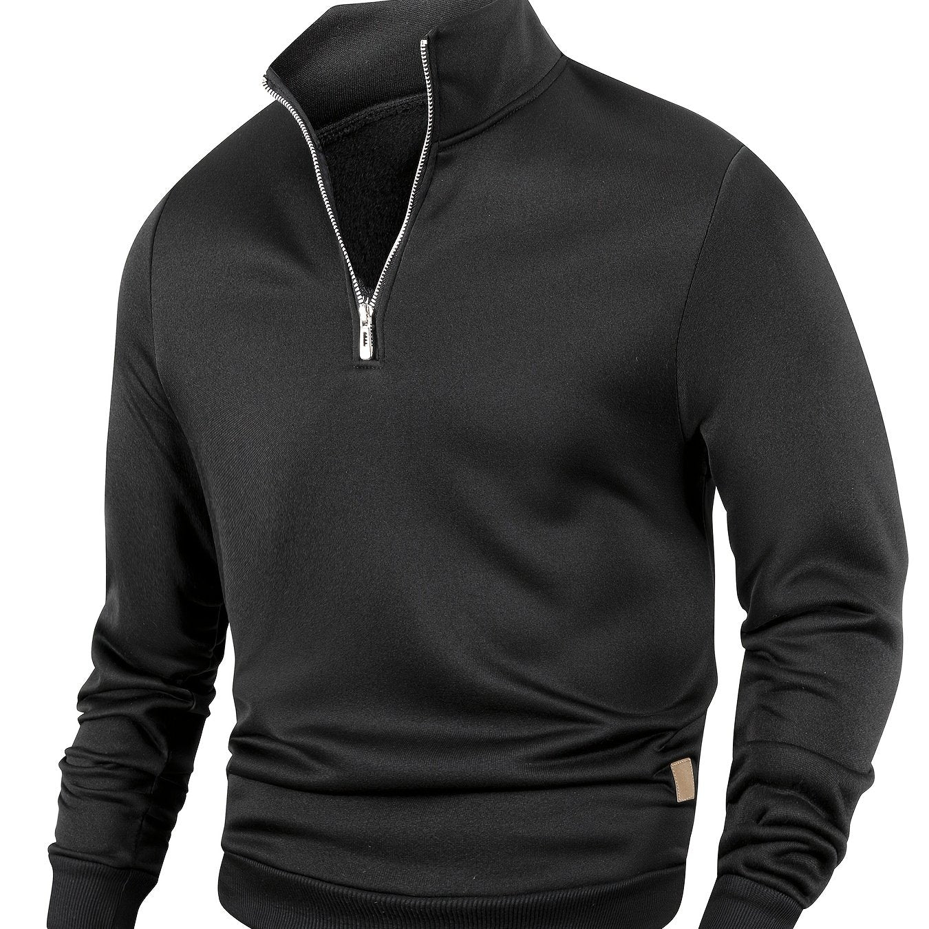 Men's Casual Half-Zip Pullover Sweatshirt Solid Color Polyester Knit Fall Winter Regular Fit