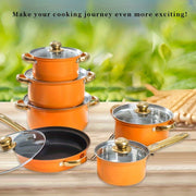 12-Piece Stainless Steel Cookware Set with Non-Stick Coating and Gold Handles