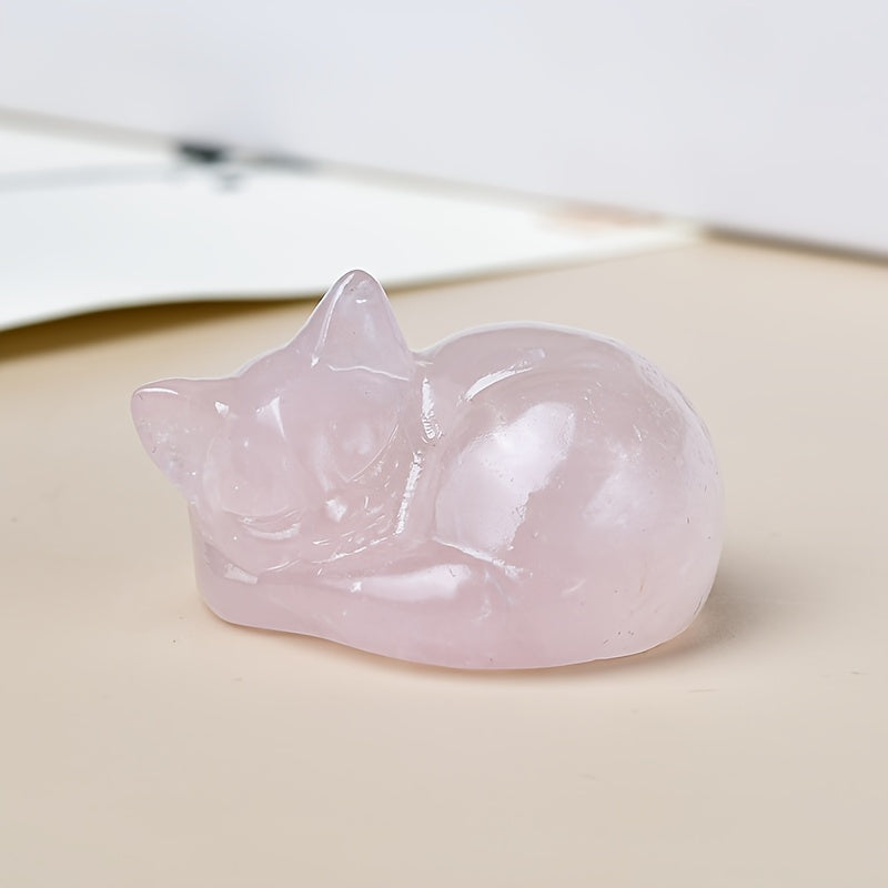 Figura de cristal de gato durmiente tallada en cuarzo natural, decoración para el hogar, regalo, 3.81cm