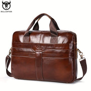 Men's Genuine Leather Briefcase in Deep Brown with Laptop and Device Compartments