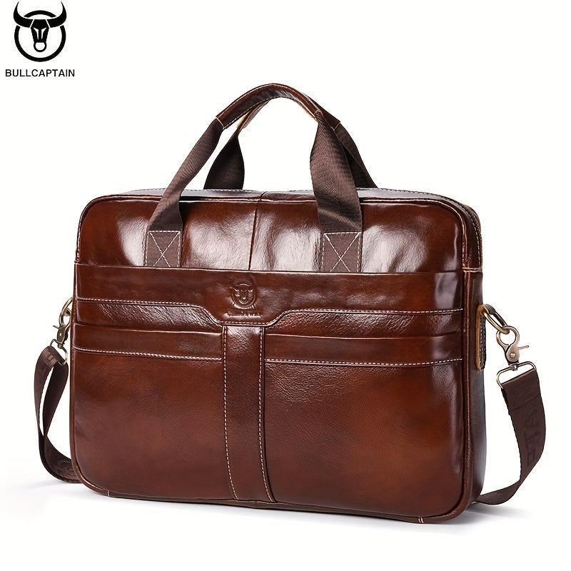 Men's Genuine Leather Briefcase in Deep Brown with Laptop and Device Compartments