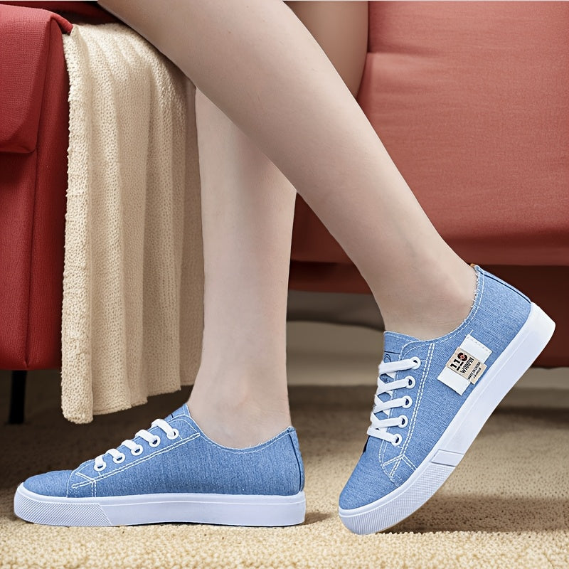 Women's Canvas Sneakers Casual Round Toe Lace-Up All-Season Lightweight Rubber Sole