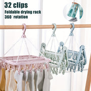 32 Clips Folding Drying Rack for Baby Toddler Accessories and Towels