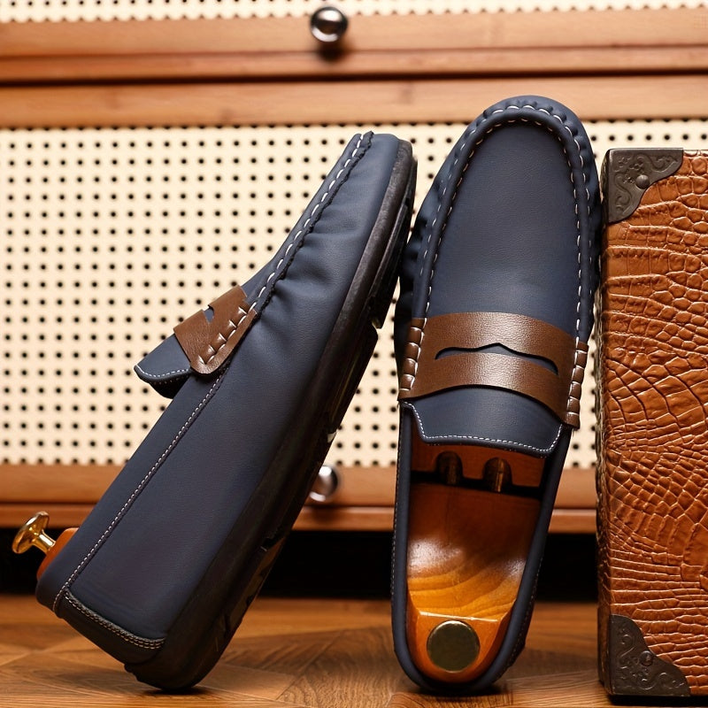 Men's Solid Color Slip-On Penny Loafers Casual Comfortable Soft Sole All-Season