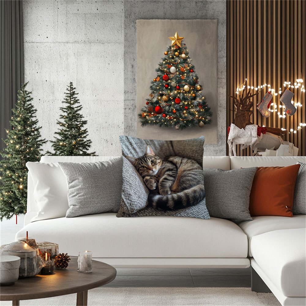 Mushuklar uchun yostiq qoplami, ikki tomonlama bosma, paxta mato, qishgi bezak yostiq qoplami