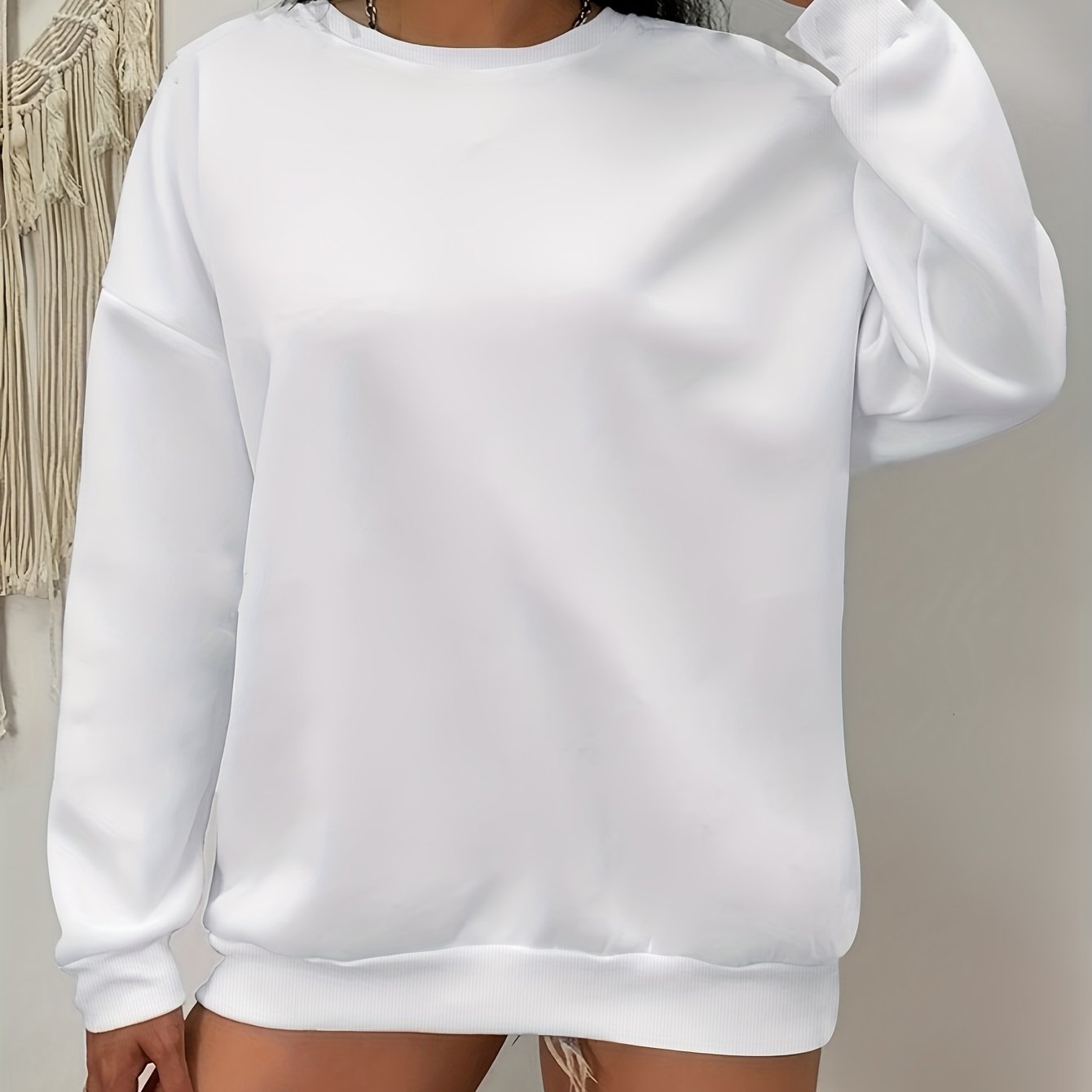 Plus Size Solid Sweatshirt Women’s Casual Long Sleeve Crew Neck Pullover