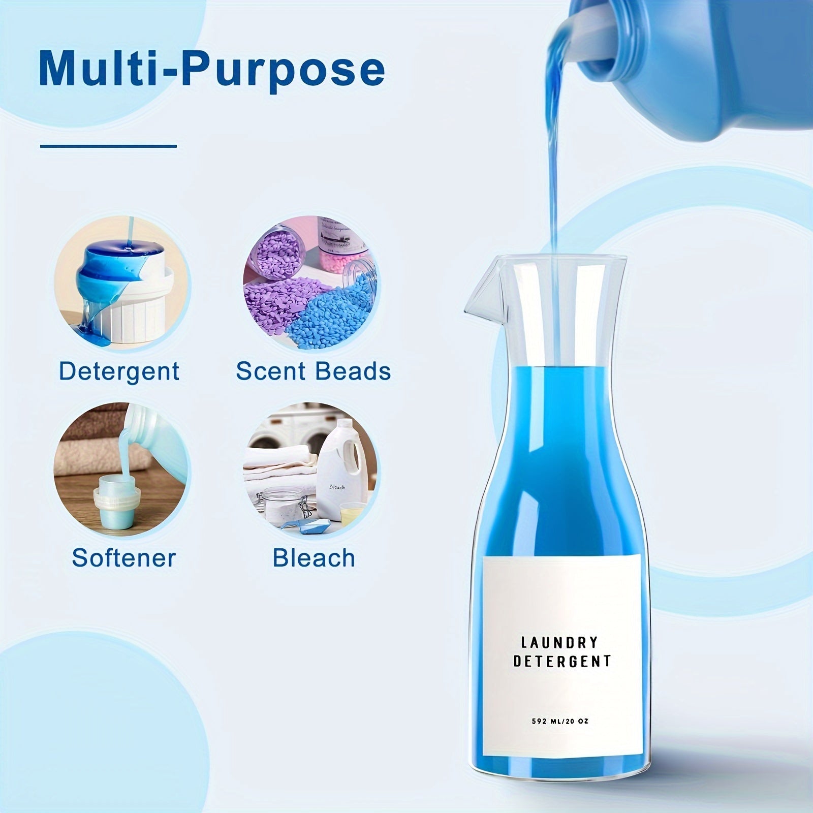 Set of 2 20oz Plastic Laundry Detergent Dispensers for Liquid Soap and Fabric Softener