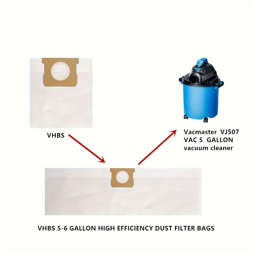 5 dona VHBS yuqori samarali chang filtr sumkasi 18.93-22.71 L nam/quruq vakuumlar uchun mo'ljallangan, Vacmaster VJ507, VJC507P, VJC607PF va ko'plab Shop-Vac modellari bilan mos keladi. Ushbu filtrlar plastik silindr vakuumlar uchun maxsus tayyorlangan.