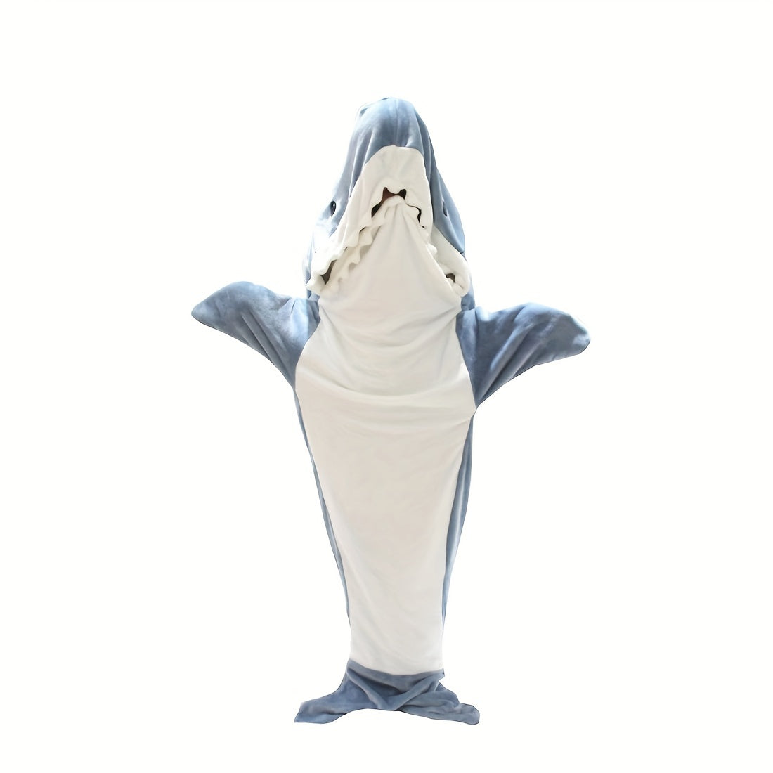 Adult Blue Shark Pattern Blanket Hoodie for Lounging and Camping