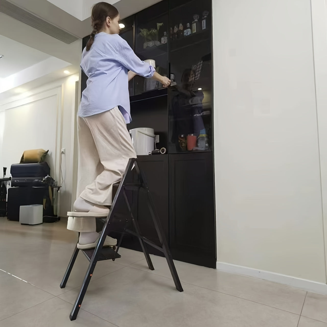 Aluminum Folding Ladder 3 Steps Non-Skid Pedals Lightweight Home Office Use