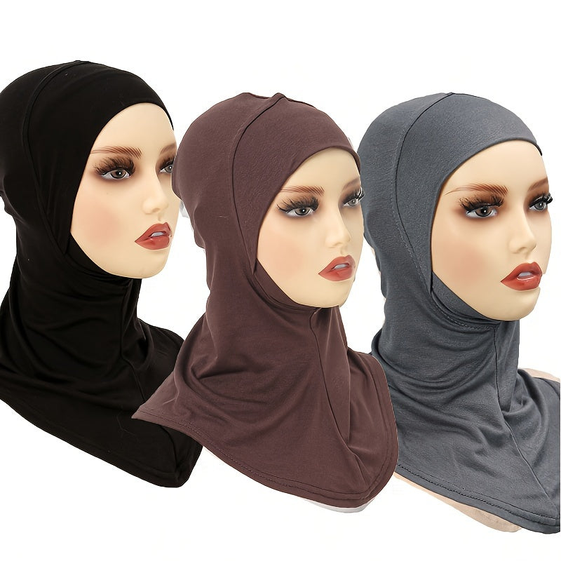Set of 3 Solid Color Breathable Inner Hijab Caps for Women with Pullover Style
