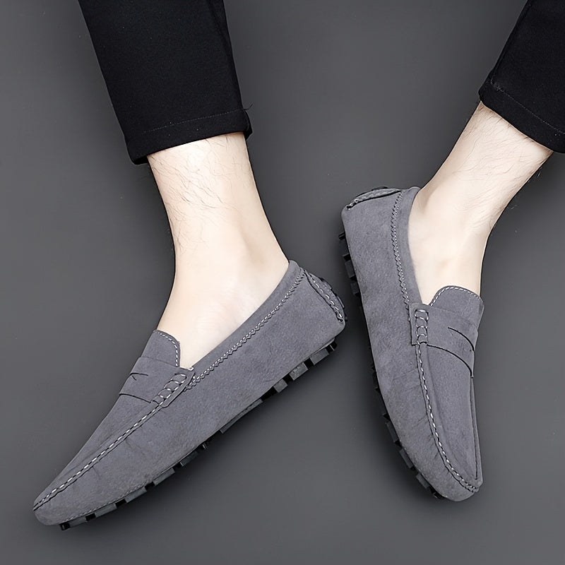 Women's Grey Microfiber Penny Loafers Non-slip Casual Flat Shoes