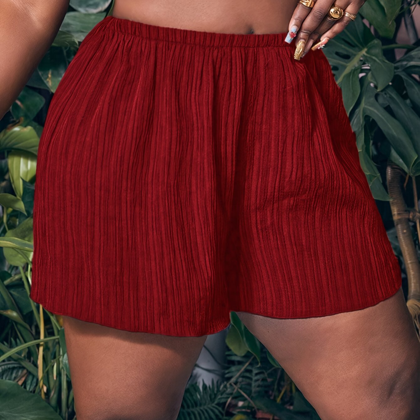 Women's Plus Size Pleated Loose-Fit Shorts Soft Pink Elastic Waist Summer Casual