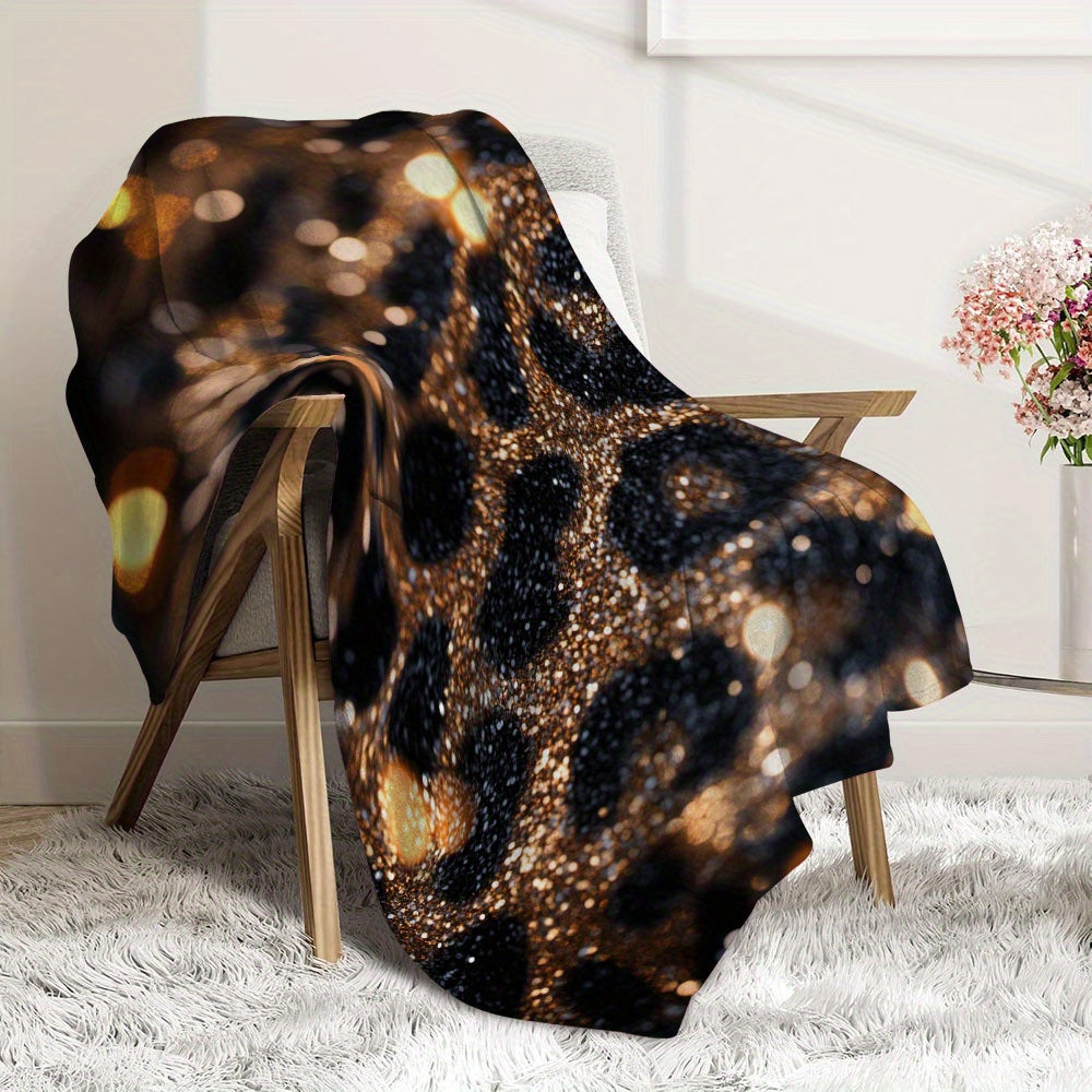 Black and Gold Leopard Print Flannel Fleece Blanket Soft Warm Throw for Sofa Bed Camping