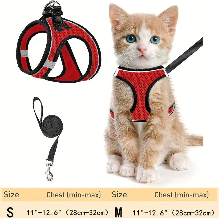 Escape-Proof Cat Harness and Leash Set Reflective Mesh for Outdoor Safety