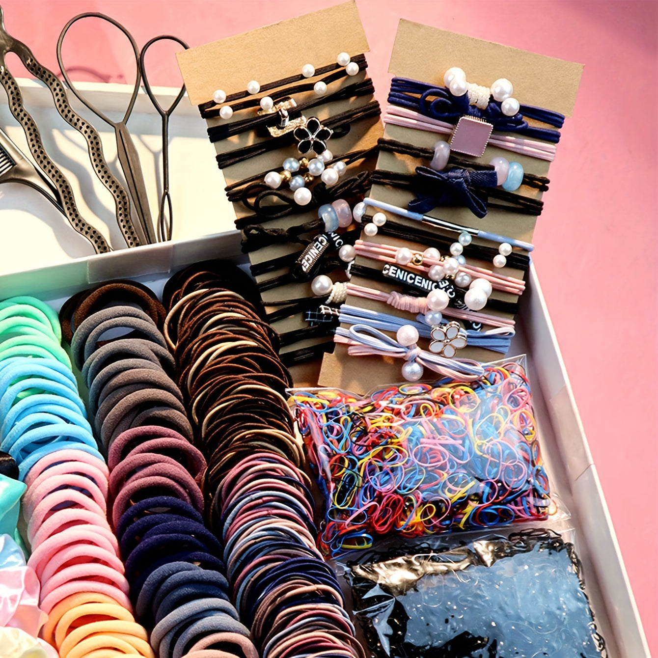 Women's Hair Accessory Set with Scrunchies, Braiding Tools and Headbands