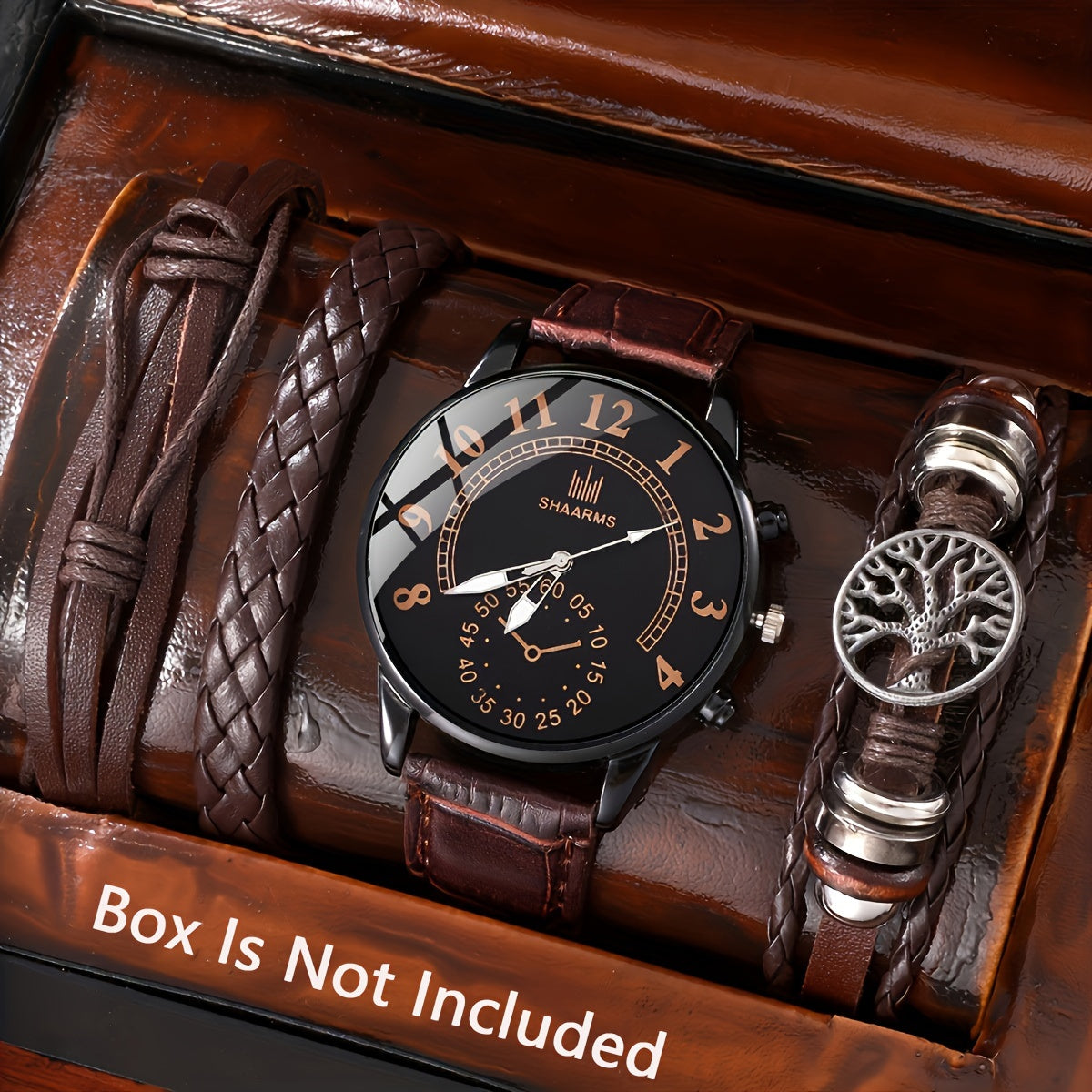 Men's Minimalist Small Dial Quartz Watch and Bracelet Set for Gift