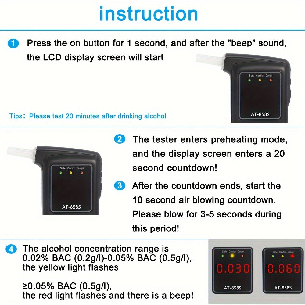 Digital Breath Alcohol Tester with 10 Nozzles High Precision Portable Device