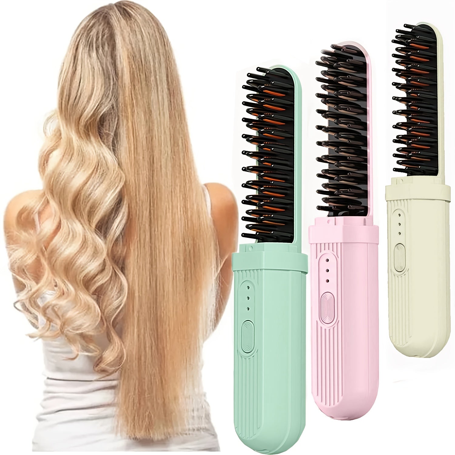 Portable USB Rechargeable Hair Straightener and Curler with Thermal Ion Comb and Anti-Scalding Safety