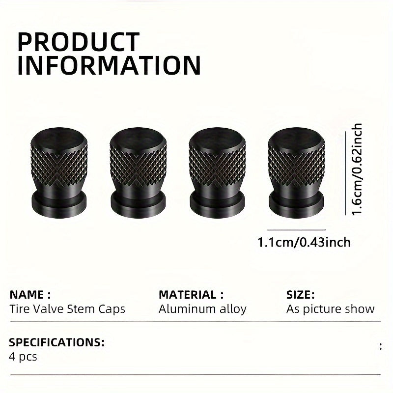 Set of 4 Aluminum Gold Tire Valve Caps Leak-proof Corrosion-resistant for Cars Bikes