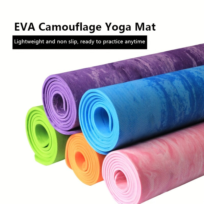 EVA esterilla de yoga camuflaje antideslizante, absorbente de sudor, resistente a golpes, ligera, azul y púrpura