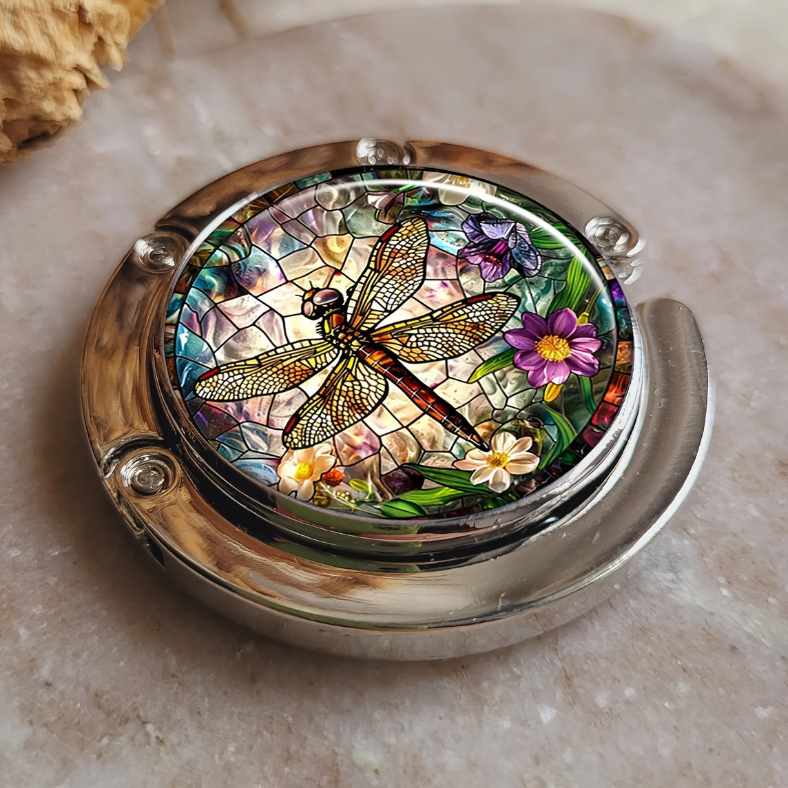 Portable Handbag Hook for Tables with Dragonfly Design Metal Bag Holder for Women