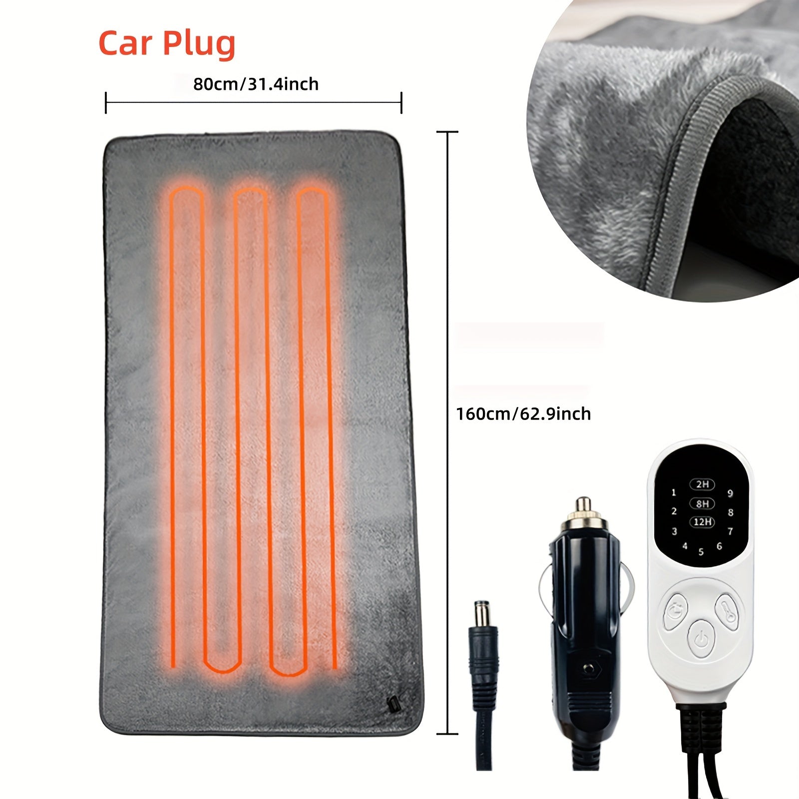 Car Heated Blanket 12V Electric SUV RV Camping with 9-Speed Temperature