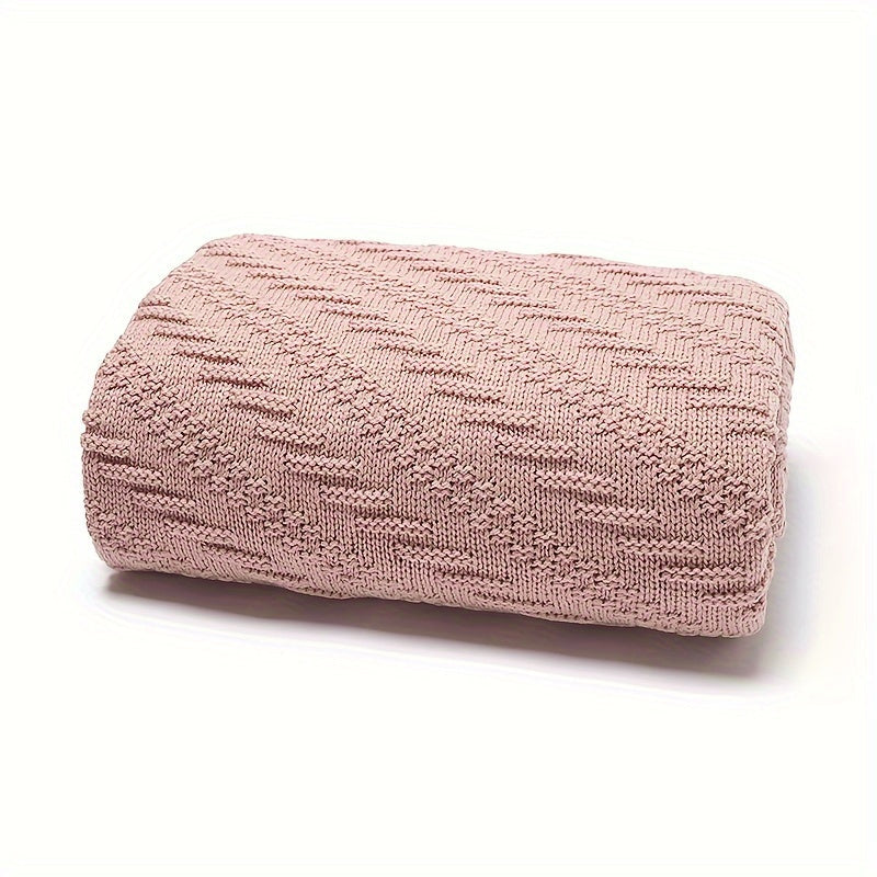 Solid Color Hand-Knitted Blanket for Home and Travel Use