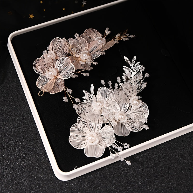 Wedding Hair Accessory for Women Faux Pearl Flower Headband Bridal Bridesmaid Party