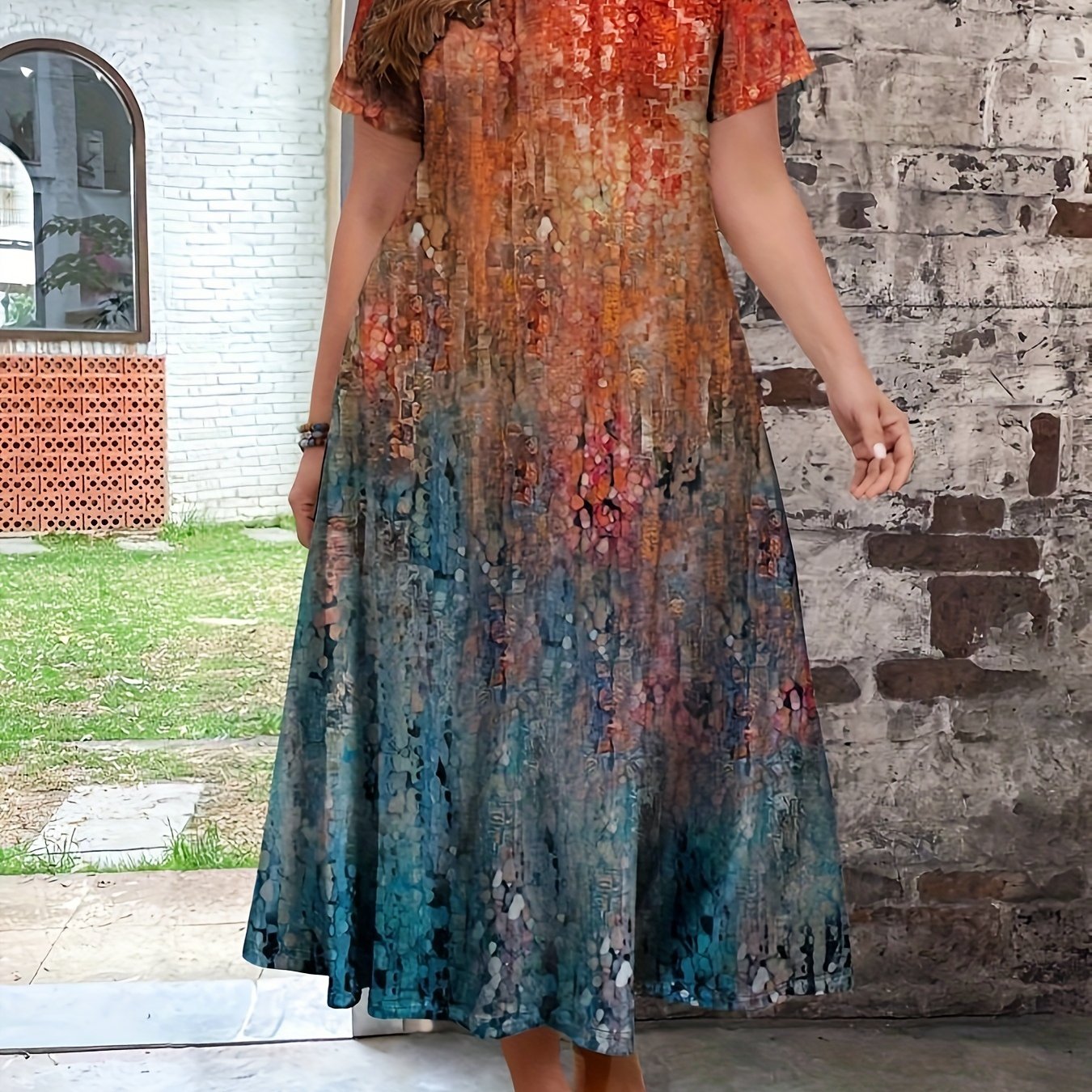 Vestido de talla grande con estampado floral y escote en V para uso casual en primavera y verano