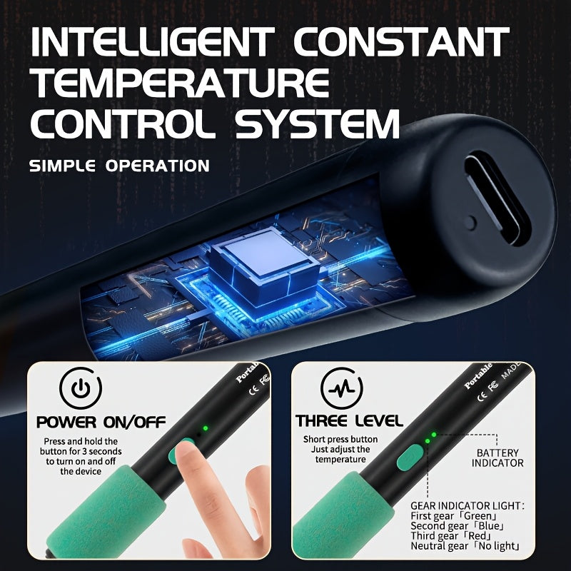 Регулируемый мини-паяльник с USB-аккумулятором и 3 насадками