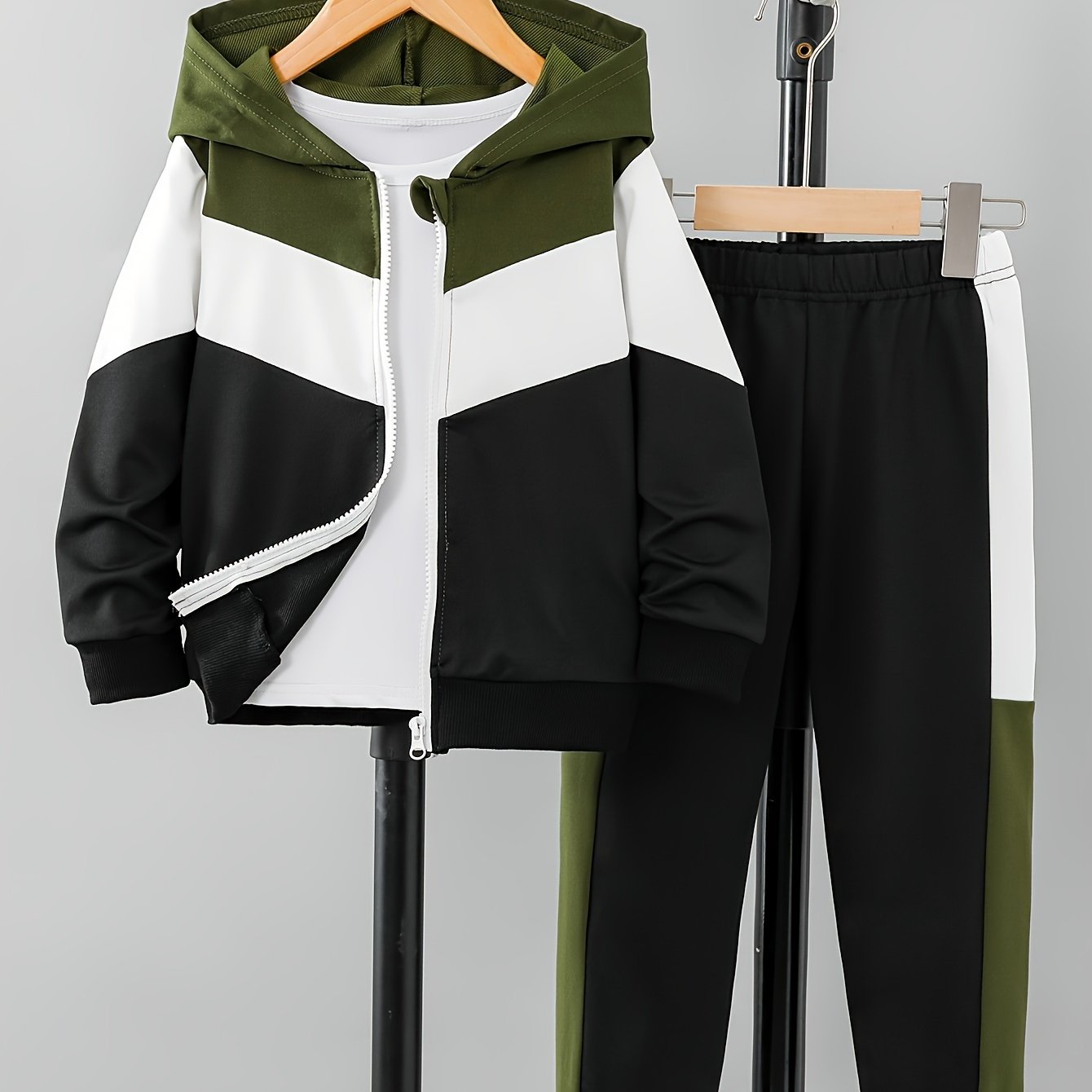 Kids' Hooded Jacket and Pants Set Fall Casual Stripes Polyester