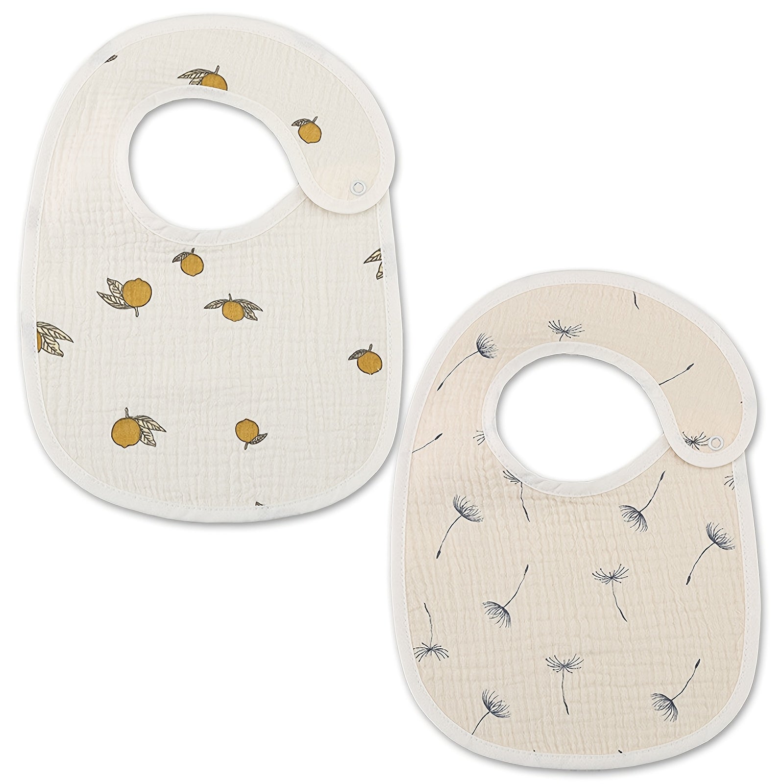 Set of 2 Cotton Gauze Baby Bibs U-Shaped Waterproof Printed Burp Cloths and Saliva Towels