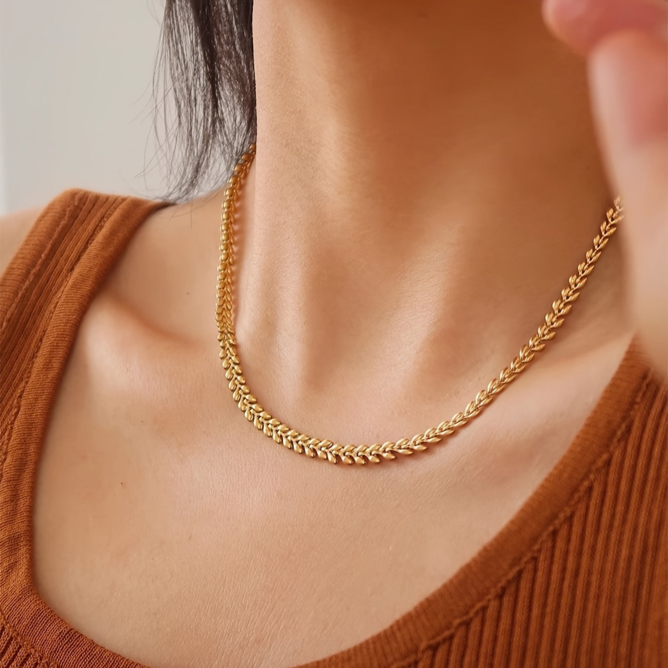 Women’s Gold-Plated Stainless Steel Necklace with Wheat Ear Design Clavicle Chain
