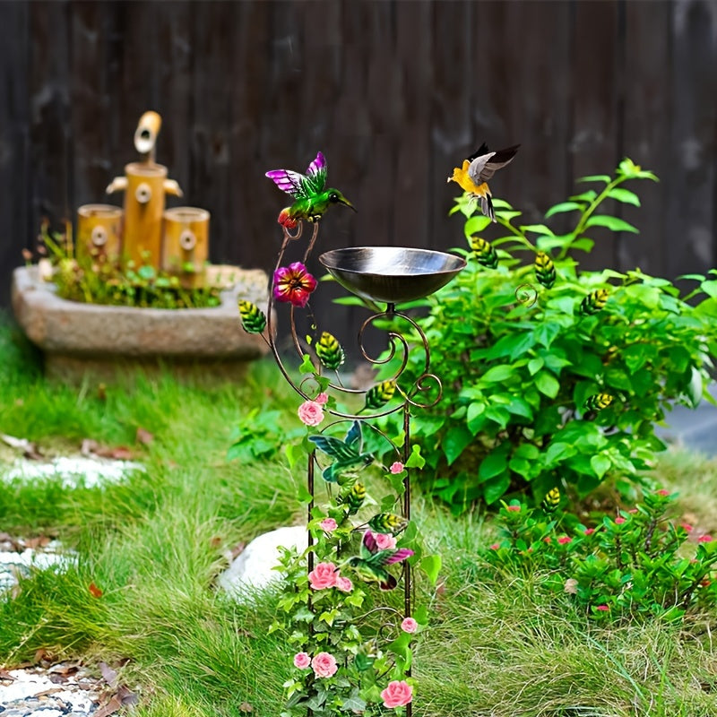 Outdoor Metal Tall Birdbath with Cardinal Statue and Removable Iron Pots