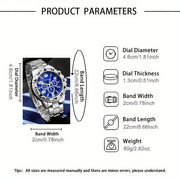 Men's Silver Quartz Watch Set with Stainless Steel Straps for Business and Casual Wear