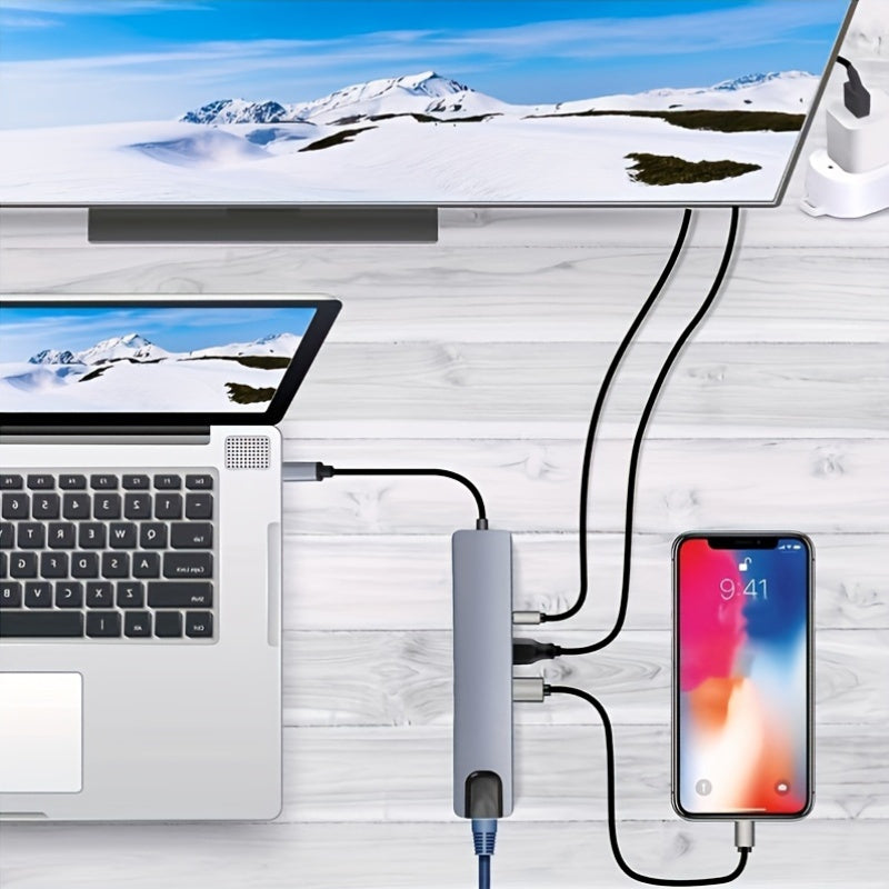 Multi-Functional USB-C Hub with Ethernet HDMI PD Charging and Card Reader