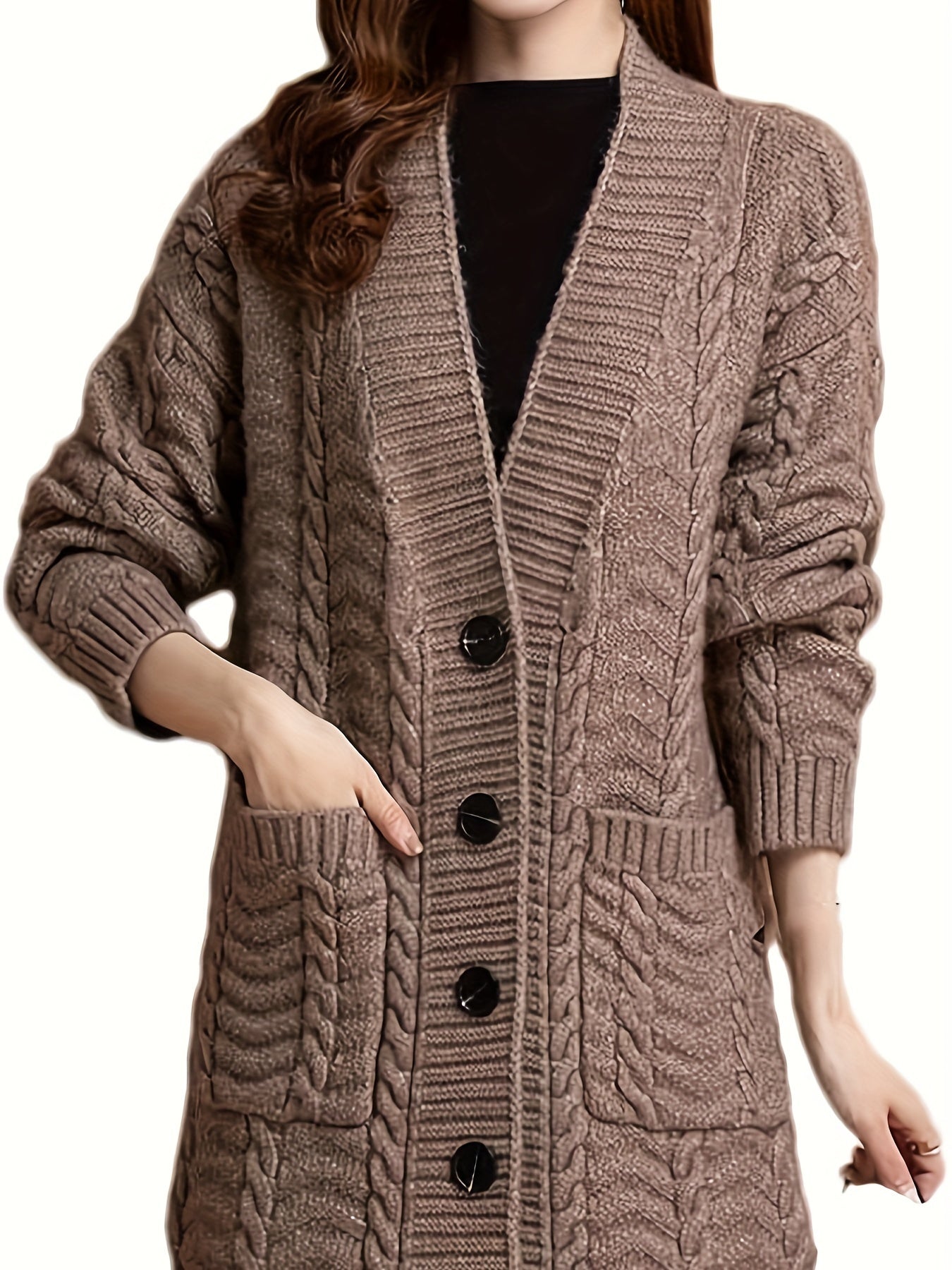 Women's Acrylic V-Neck Knit Cardigan Coat with Pockets Loose Fit Spring Fall