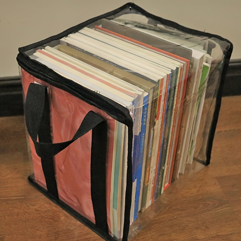 Gran bolsa de almacenamiento de PVC transparente con asas para ropa, juguetes y libros, borde negro