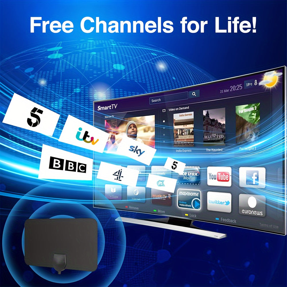 Indoor Digital TV Antenna with Amplifier 250 Mile Range HD Ultra HD Support