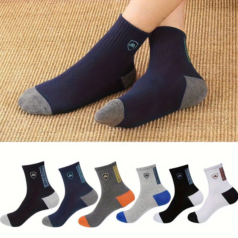 Men's Sports Socks 5 Pairs Breathable Polyester Geometric Pattern EU 38-43 for Spring and Fall