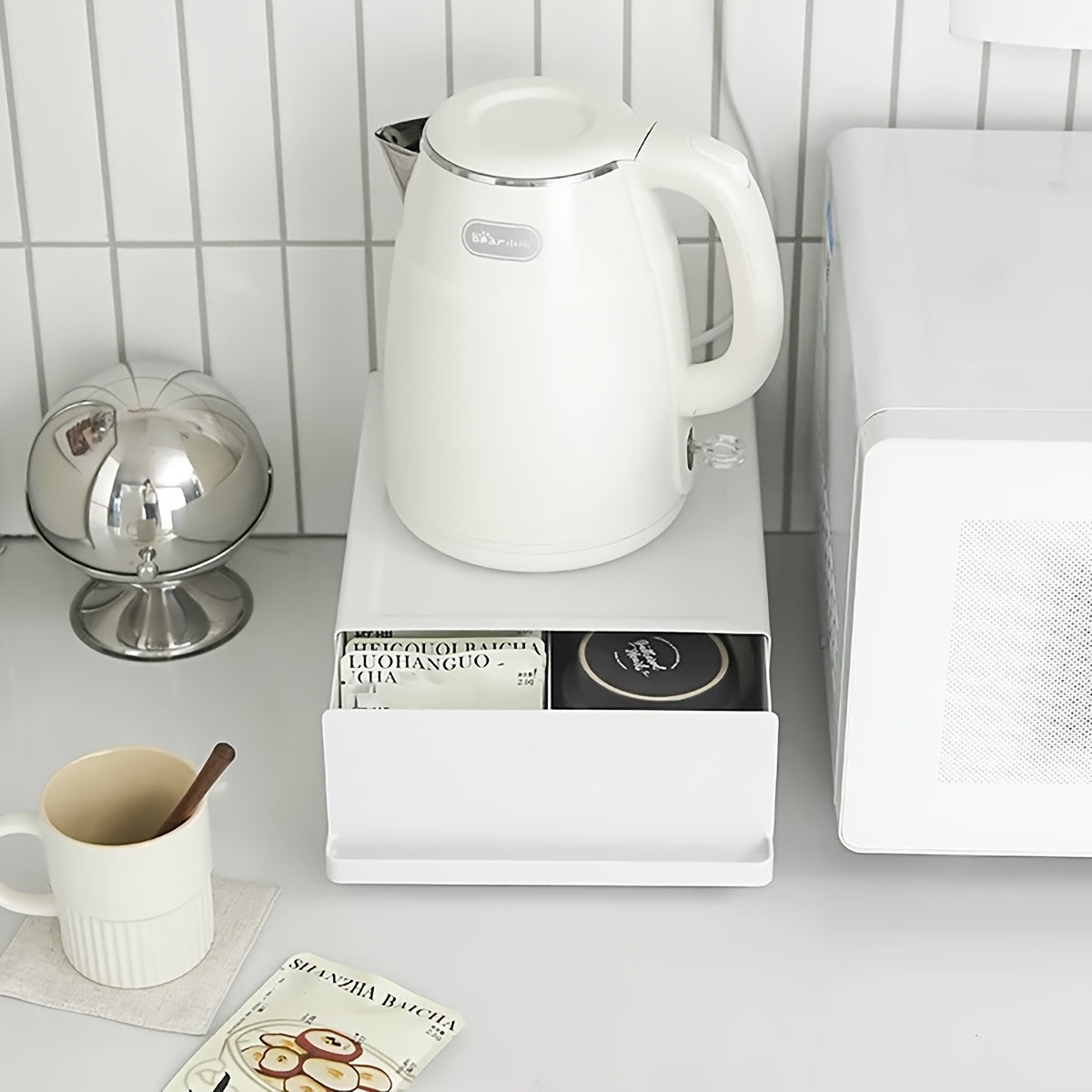 Metal Kitchen Organizer With Drawer for Coffee Machines and Tea Bags