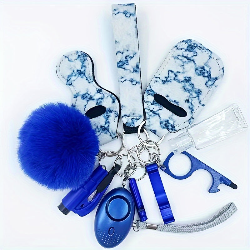 Women Self Set Pink PVC Personal Alarm Window Breaker Car Keychain Kit