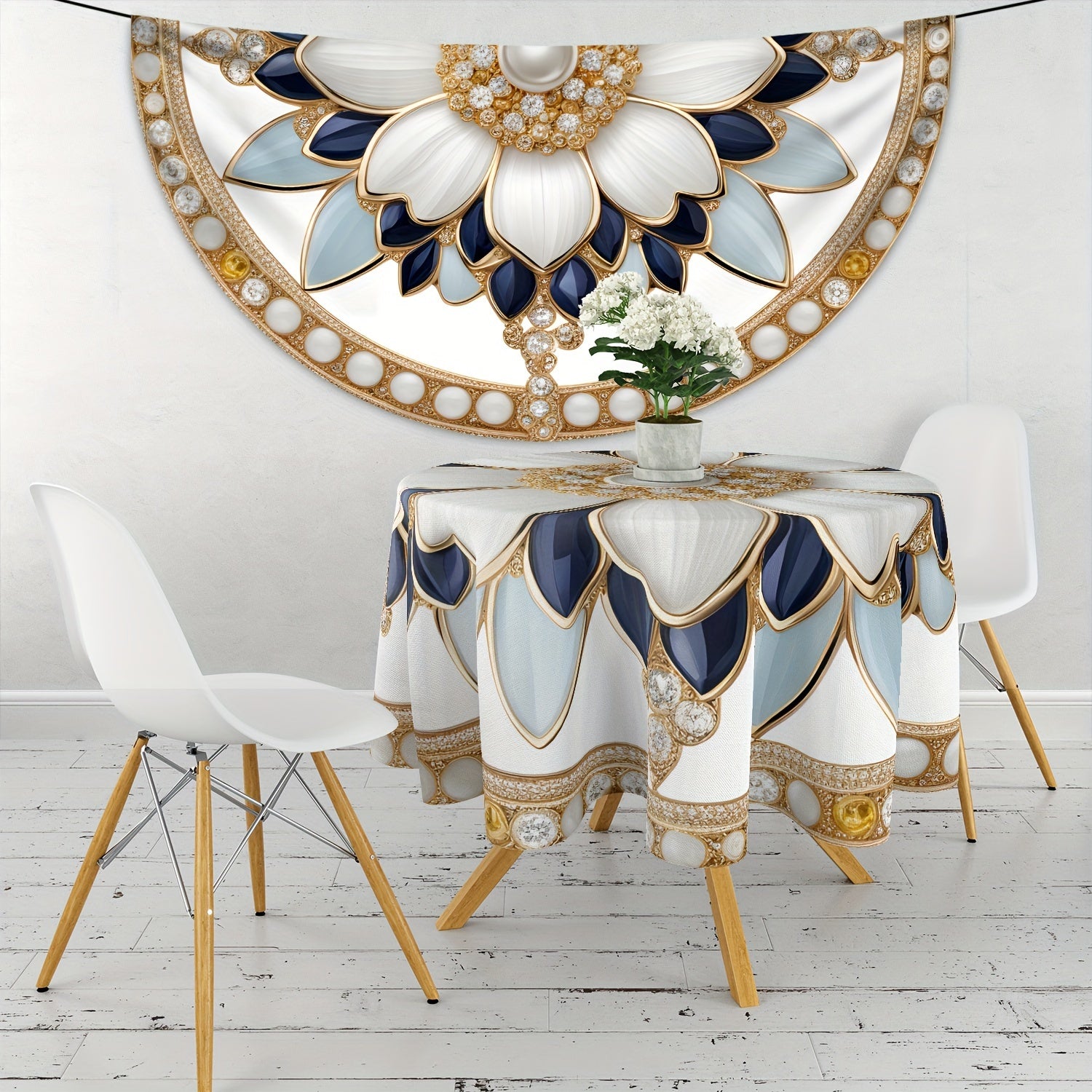 Waterproof Polyester Tablecloth with Diamond Pattern 160cm Diameter for Patio Dining and Outdoor Use