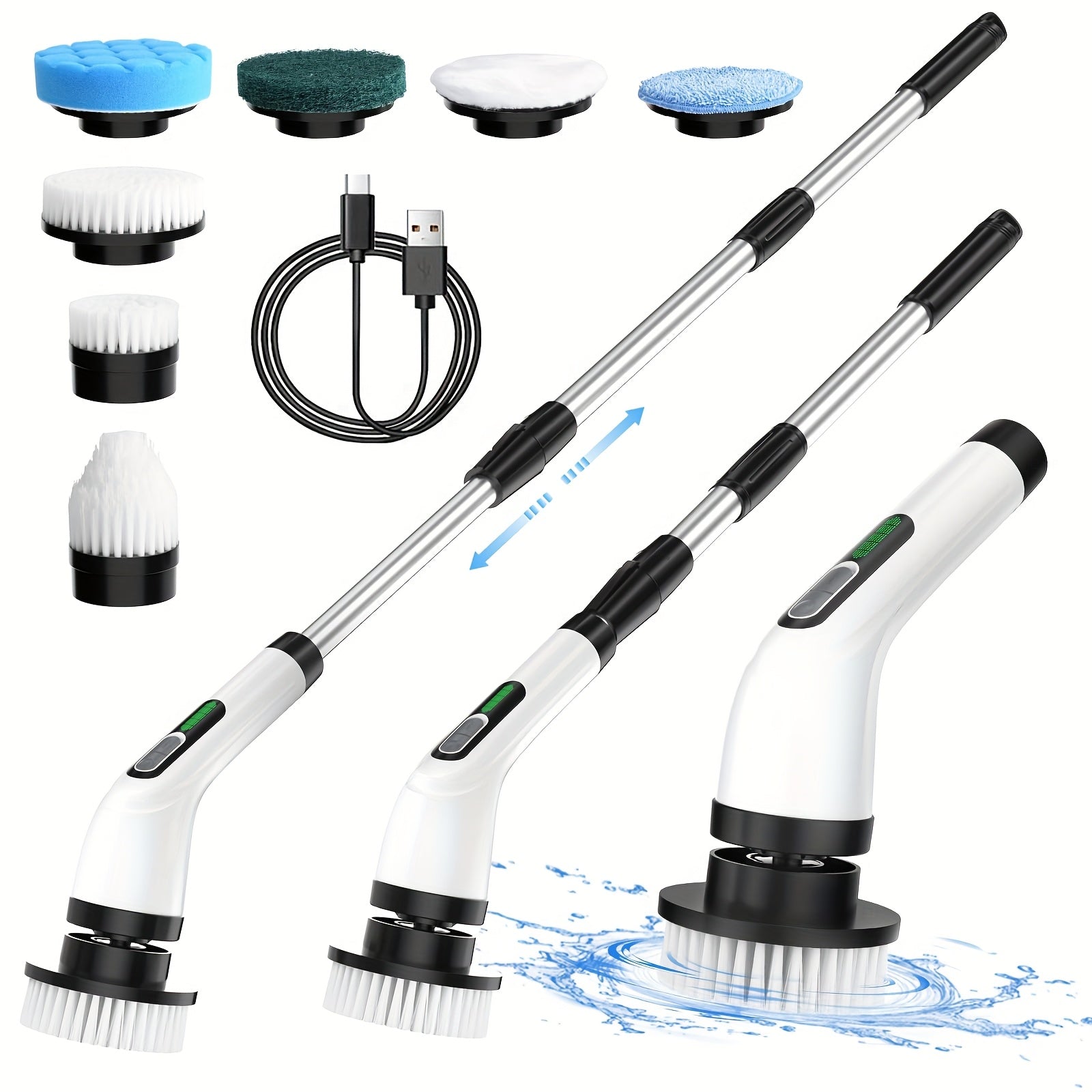 7-в-1 Беспроводной электрический набор щеток для чистки с поворотной головкой и 7 сменными насадками