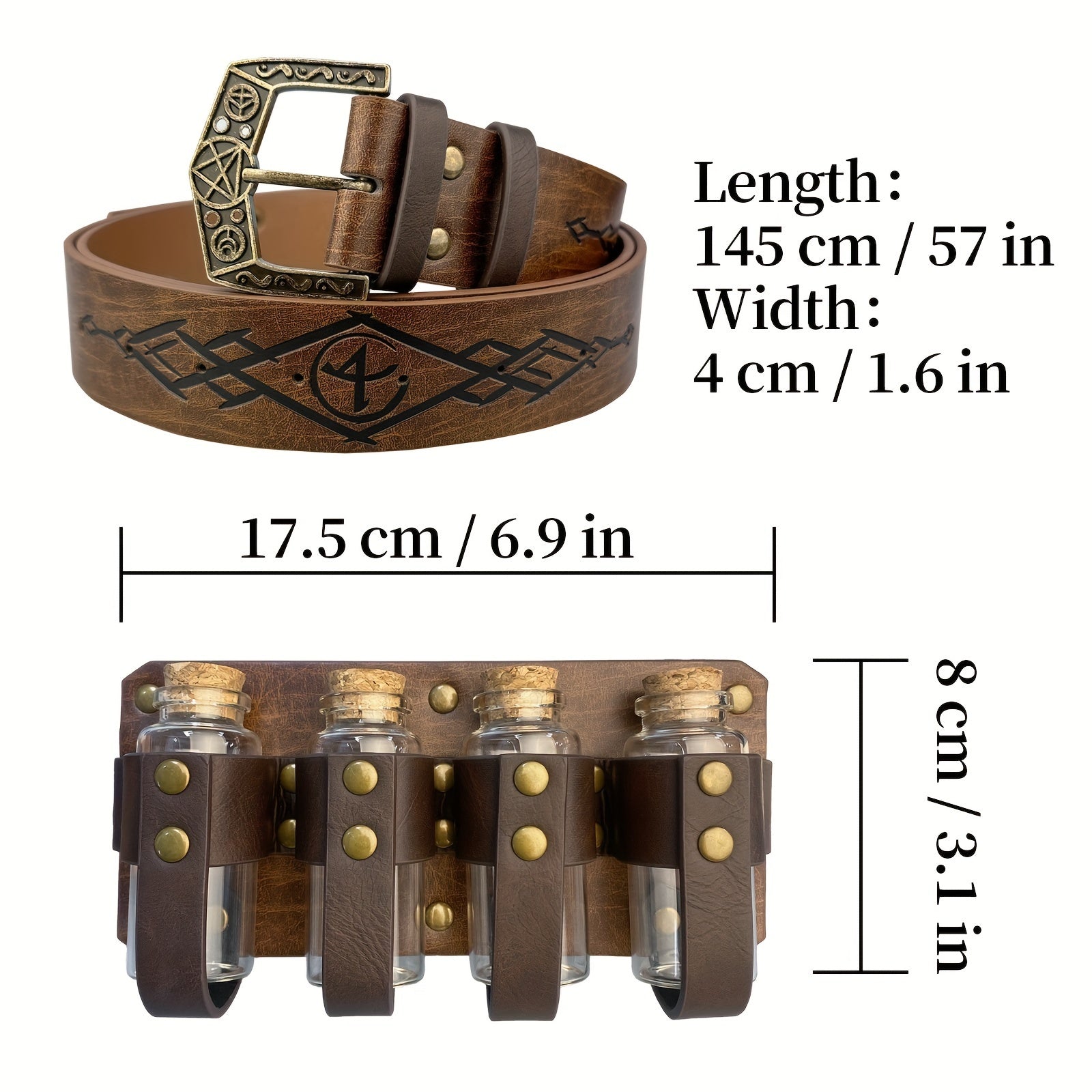 Medieval Waistbelt with Four Bottle Holders PU Leather Viking Cosplay Accessory
