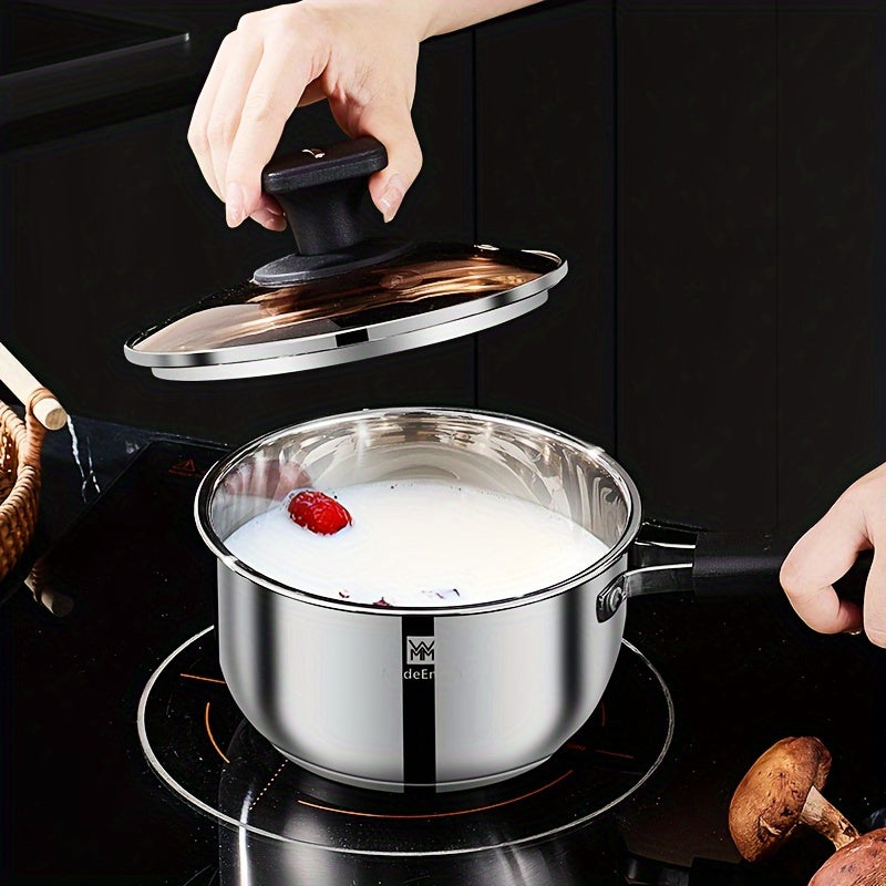 Juego de utensilios de cocina de acero inoxidable con ollas para leche y sopa, fácil de limpiar, compatible con estufa de gas