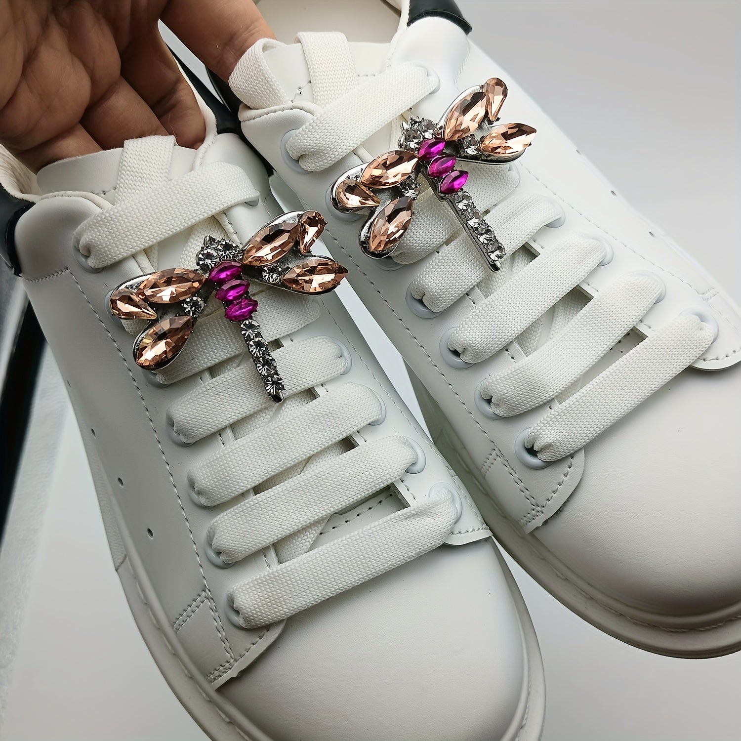 2Pcs Sparkling Dragonfly Shoe Charms Rose Golden Purple Gemstone Detachable Shoe Accessories