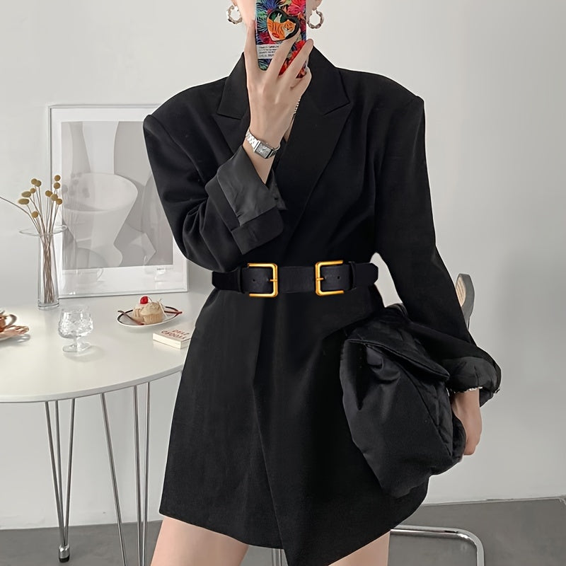 Ayollar uchun qora ikki tomonlama pinli tokchali kamar, zamonaviy kundalik aksessuar