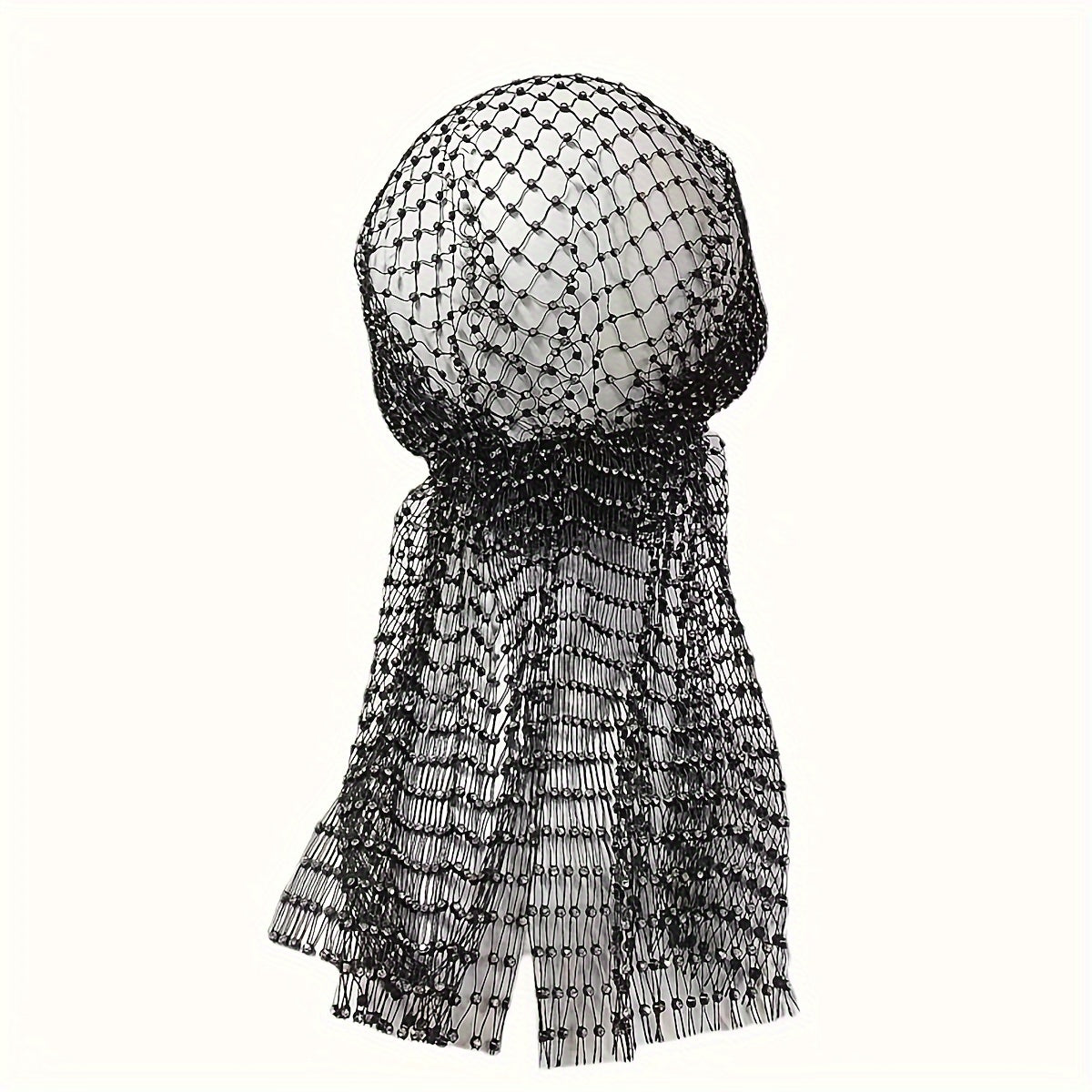Black Rhinestone Fishnet Headband Y2K Party Decor Veil Cap for Women